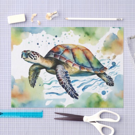 Zwemmen Zee Schildpad Abstracte Waterverf Tissuepapier (Craft)
