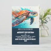 Zwemmen Zee Turtle Verjaardagsfeestuitnodigingen Kaart (Staand voorkant)