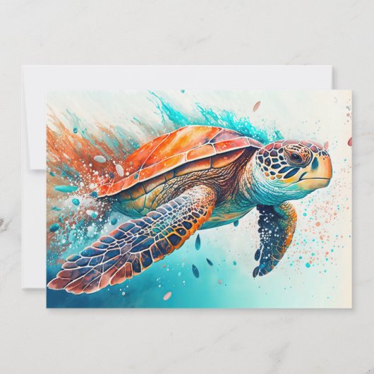 Zwemmen Zee Turtle Verjaardagsfeestuitnodigingen Kaart (Achterkant)