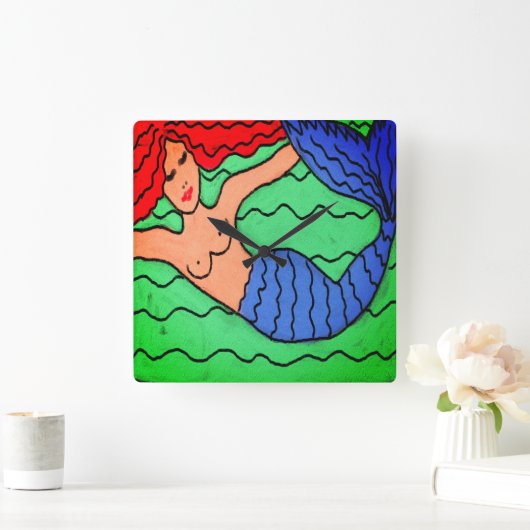 Zwemmen Zeemeermin Abstract schilderij Vierkante Klok (Huis)