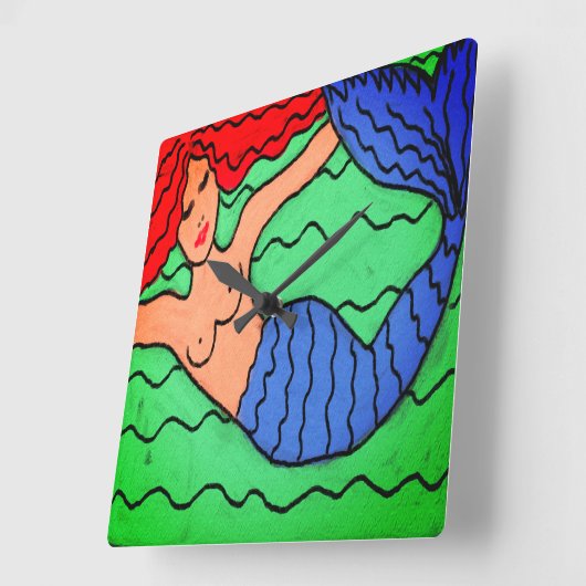 Zwemmen Zeemeermin Abstract schilderij Vierkante Klok (Hoek)