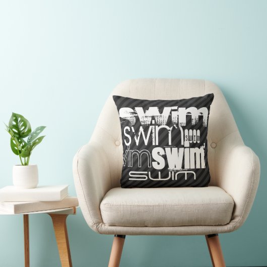 Zwemmen; Zwarte & Donkergrijze strepen Kussen (Stoel)