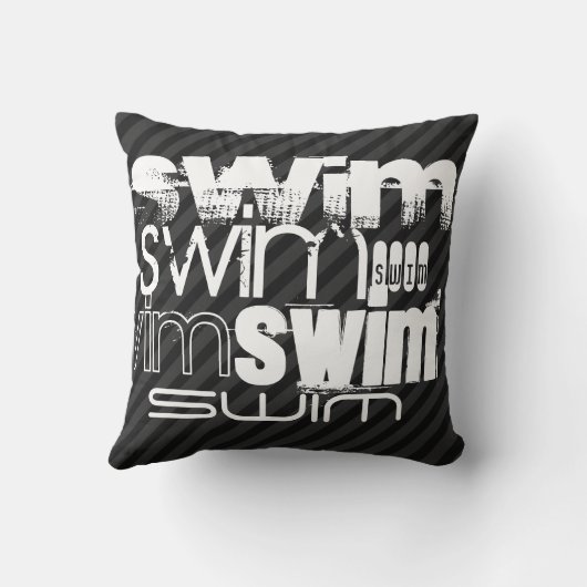 Zwemmen; Zwarte & Donkergrijze strepen Kussen (Achterkant)