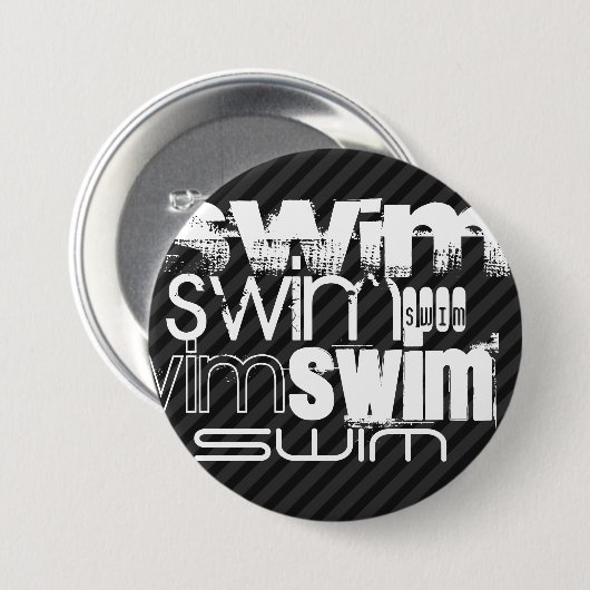 Zwemmen; Zwarte & Donkergrijze strepen Ronde Button 7,6 Cm (Voorkant /achterkant)