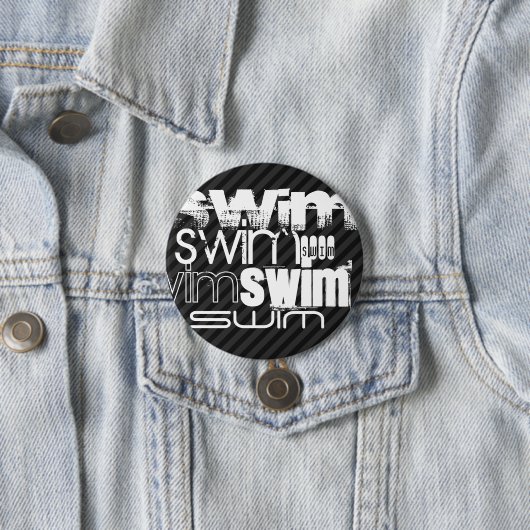 Zwemmen; Zwarte & Donkergrijze strepen Ronde Button 7,6 Cm (In situ)