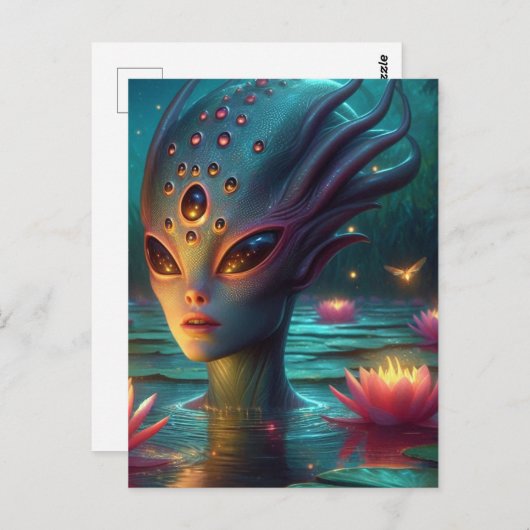 zwemmend buitenaards briefkaart (Voorkant / Achterkant)