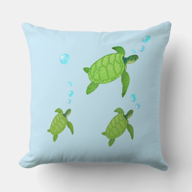 Zwemmende groene zeeschildpadden op turquoise kussen (Voorkant)