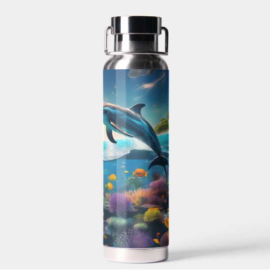Zwemmende oceaandolfijnen waterfles (Achterkant)