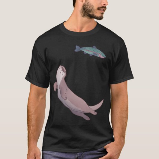Zwemmende rivierotter en forel ontwerp t-shirt (Voorkant)