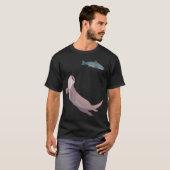 Zwemmende rivierotter en forel ontwerp t-shirt (Voorkant volledig)
