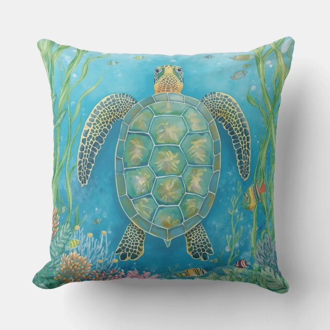 Zwemmende tropische zeeschildpad buitenkussen (Voorkant)