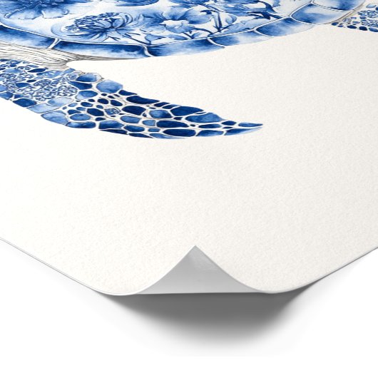 Zwemmende Zee Schildpad – Coastal Blue op Beige Poster (Hoek)
