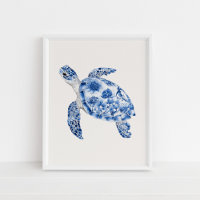 Zwemmende Zee Schildpad – Coastal Blue op Beige