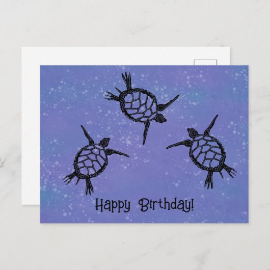 Zwemmende zeeschildpadden Gelukkige verjaardag Briefkaart (Voorkant / Achterkant)