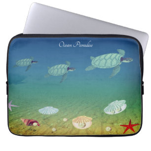 Zwemmende zeeschildpadden, schelpen en parels laptop sleeve