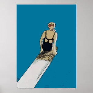 Zwemmer, abstracte vrouw aan boord, voeg tekst toe poster