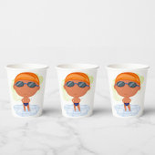 Zwemmer Boy in Goggles en Zwemmen Pet Papieren Bekers