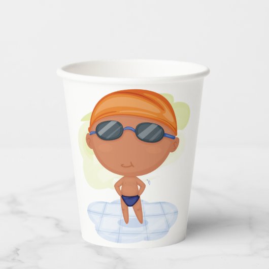 Zwemmer Boy in Goggles en Zwemmen Pet Papieren Bekers (Voorkant)