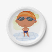 Zwemmer Boy in Goggles en Zwemmen Pet Papieren Bordje (Voorkant)