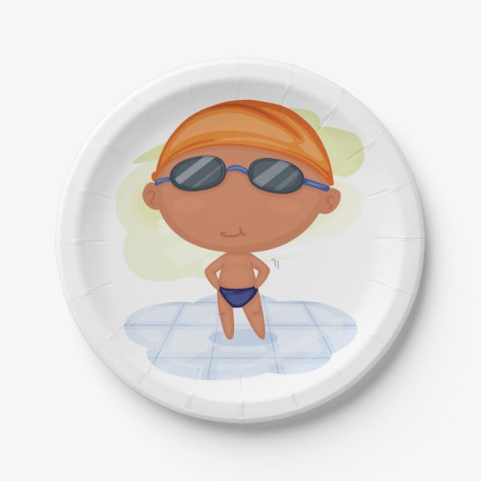 Zwemmer Boy in Goggles en Zwemmen Pet Papieren Bordje (Voorkant)