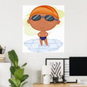 Zwemmer Boy in Goggles en Zwemmen Pet Poster (Thuiskantoor)