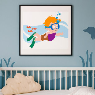 Zwemmer Boy in Goggles en Zwemmen Pet Poster
