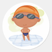 Zwemmer Boy in Goggles en Zwemmen Pet Ronde Sticker (Voorkant)