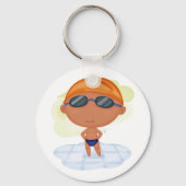 Zwemmer Boy in Goggles en Zwemmen Pet Sleutelhanger (Voorkant)