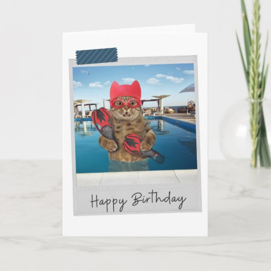 Zwemmer Cat Funny Birthday Card Kaart (Voorkant)