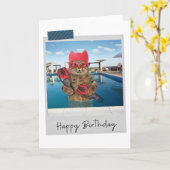 Zwemmer Cat Funny Birthday Card Kaart (Gele Bloem)