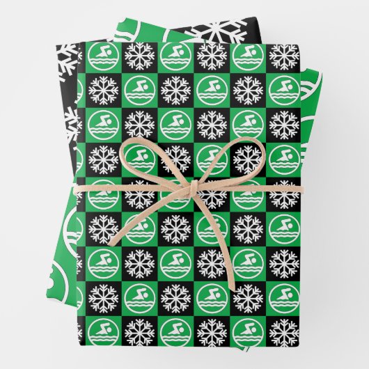 Zwemmer en Snowflake Zwemmen en Duwen Kerstmis Inpakpapier Vel (In situ)