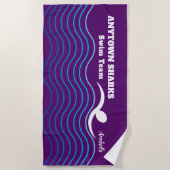 Zwemmer en watergolven | Paars Swim-team Strandlaken (Voorkant)