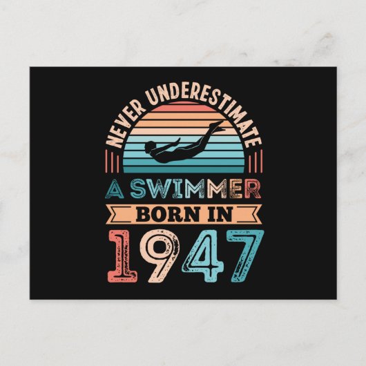 Zwemmer geboren in 1947 80ste verjaardag Zwemcadea Briefkaart (Voorkant)