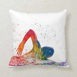 zwemmer in aquarel kussen