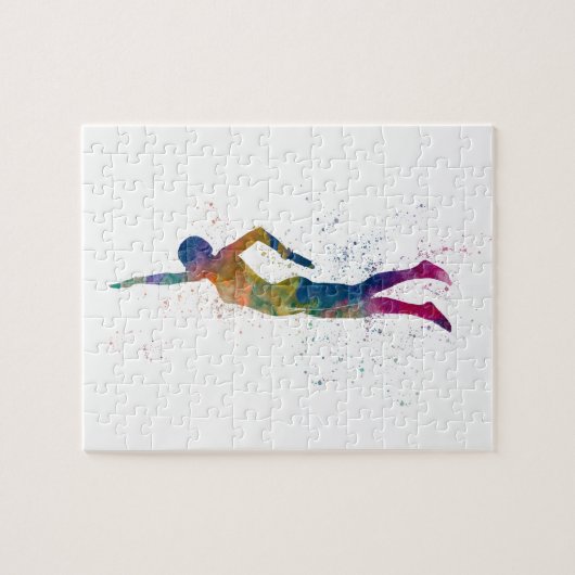 zwemmer in aquarel legpuzzel (Horizontaal)