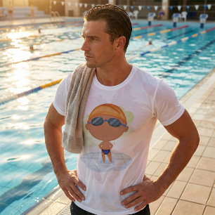 Zwemmer Jongen in Zwembril en Zwemcap T-shirt