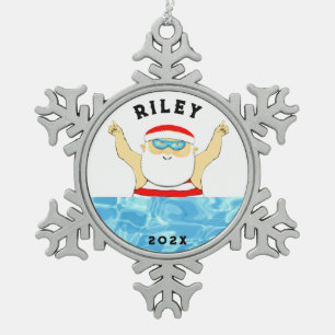 Zwemmer vakantie cadeau tin sneeuwvlok ornament