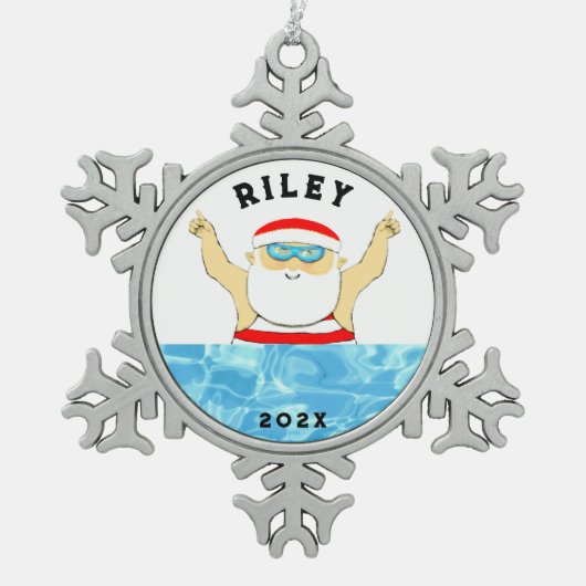 Zwemmer vakantie cadeau tin sneeuwvlok ornament (Voorkant)