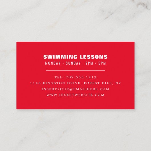 Zwemmer, zwemcoach en badmeester visitekaartje (Achterkant)