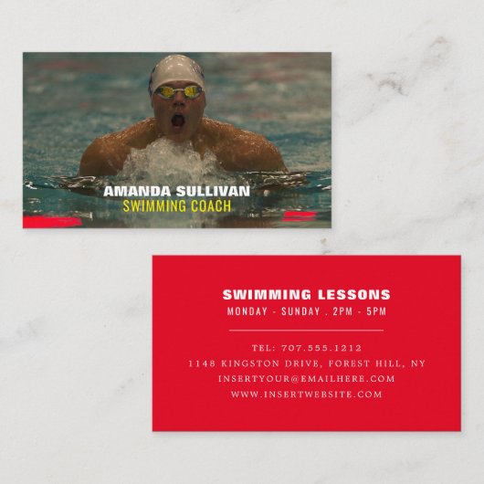 Zwemmer, zwemcoach en badmeester visitekaartje (Voorkant / Achterkant)