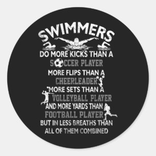 Zwemmers doen meer kicks dan een voetbalspeler mee ronde sticker
