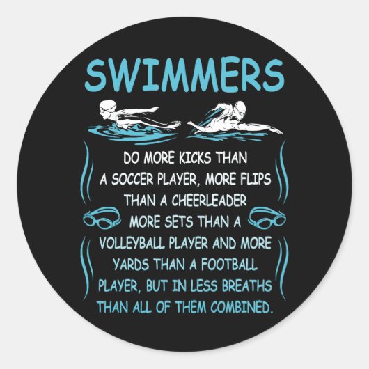 Zwemmers doen meer schoppen dan een voetballer fei ronde sticker (Voorkant)