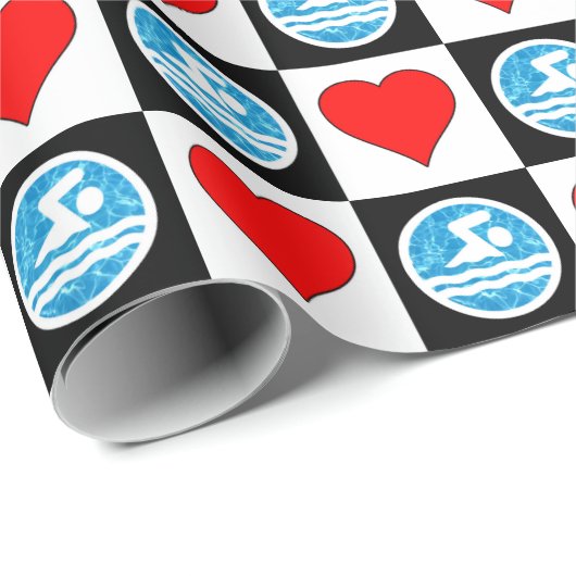 Zwemmers en harten zwemmen en zwemmen met zwembad cadeaupapier (Rol Hoek)