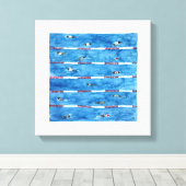 Zwemmers tijdens warming ups in waterverf canvas afdruk (Insitu (Houten vloer))