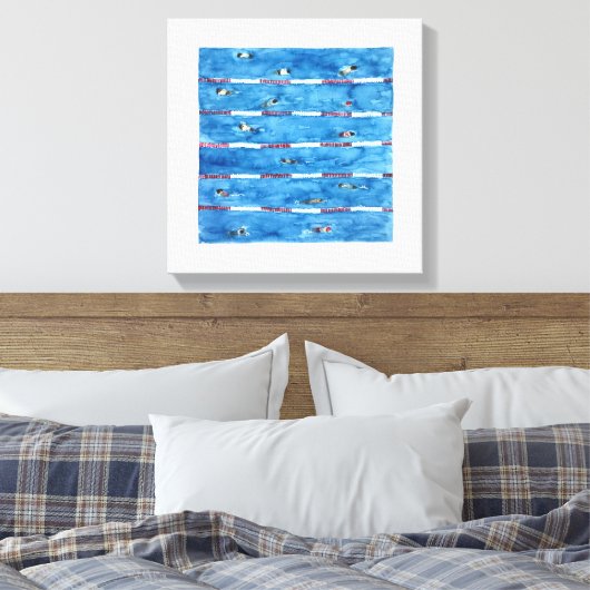 Zwemmers tijdens warming ups in waterverf canvas afdruk (Insitu (Slaapkamer))