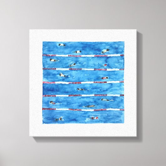Zwemmers tijdens warming ups in waterverf canvas afdruk (Voorkant)