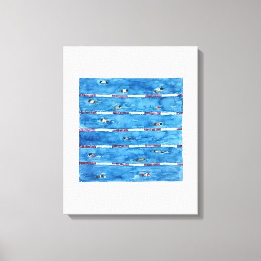 Zwemmers tijdens warming ups in waterverf canvas afdruk (Voorkant)