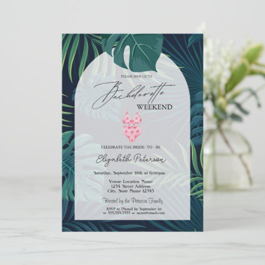 Zwempak Palm verlaat vrijgezellenfeest Kaart (Staand voorkant)