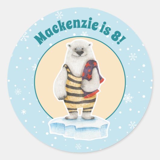 Zwempak Polar Beer Winterzwembad Verjaardagsfeest Ronde Sticker (Voorkant)