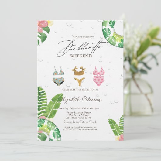 Zwempakken Palm Leaf Pool Bachelorette Party Kaart (Staand voorkant)